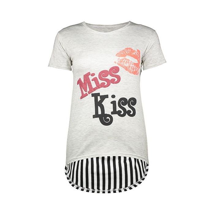 تیشرت پشت بلند زنانه ملانژ اسپرت آستین کوتاه Miss Kiss (فری تا 40)