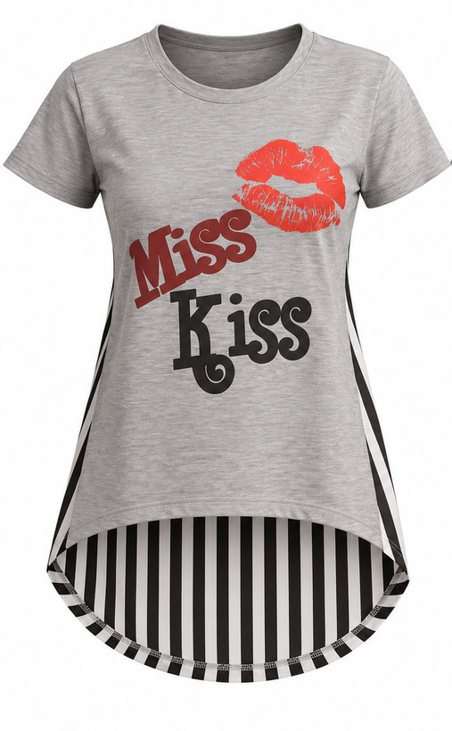 تیشرت پشت بلند زنانه ملانژ اسپرت آستین کوتاه Miss Kiss (فری تا 40)